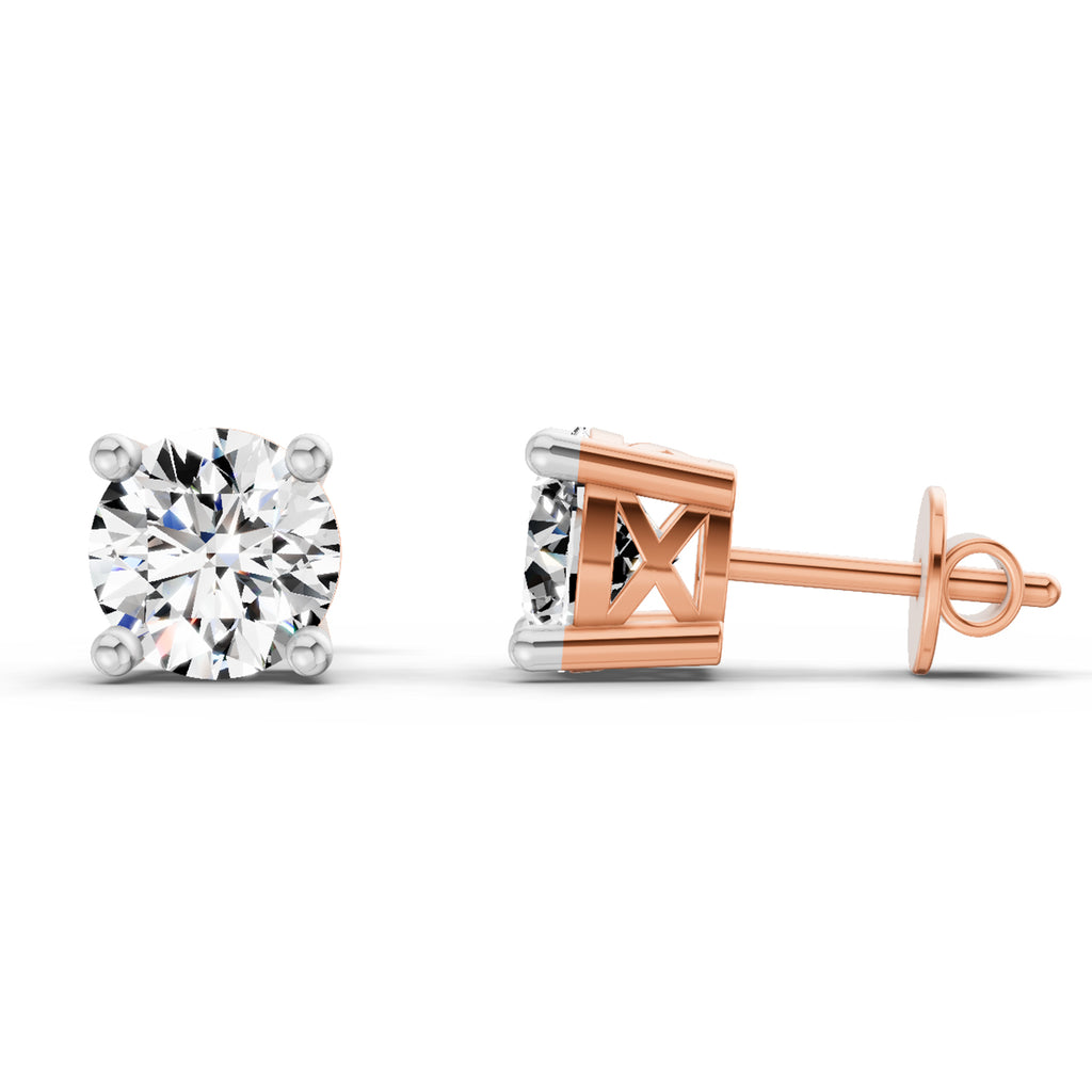 2.28 Carat 4 Prong Solitaire Diamond Stud Earrings 14K - Rose Gold