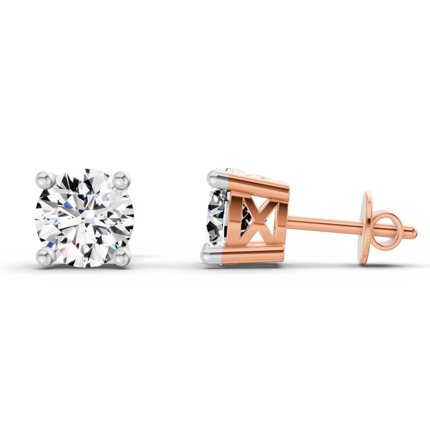 2.28 Carat 4 Prong Solitaire Diamond Stud Earrings 14K - Rose Gold