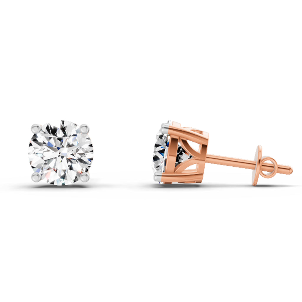 2.28 Carat 4 Prong Solitaire Diamond Stud Earrings 14K - Rose Gold