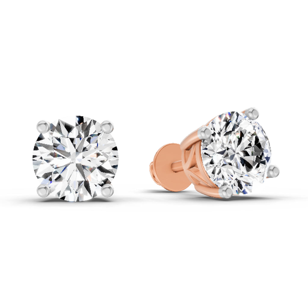 2.28 Carat 4 Prong Solitaire Diamond Stud Earrings 14K - Rose Gold