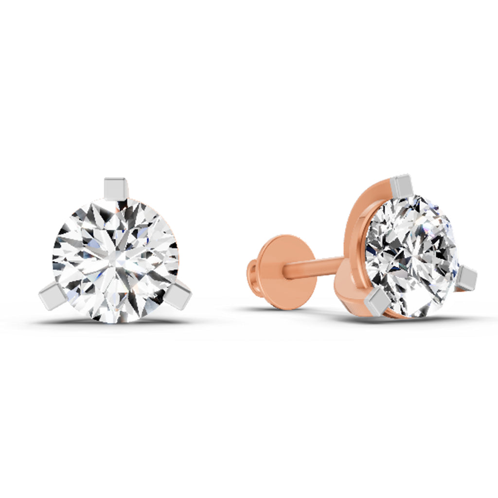 2.28 Carat 3 Prong Solitaire Diamond Stud Earrings 14K - Rose Gold