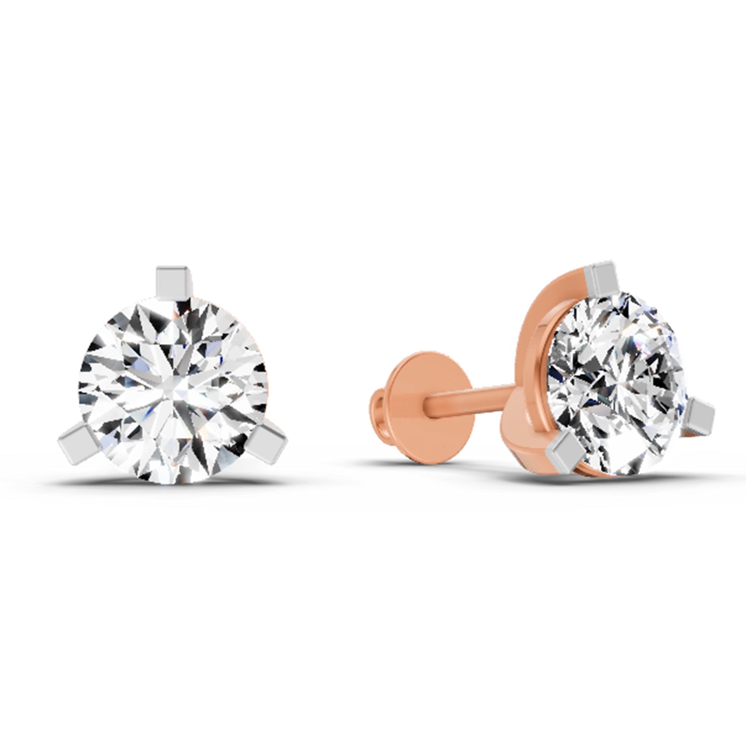 2.28 Carat 3 Prong Solitaire Diamond Stud Earrings 14K - Rose Gold
