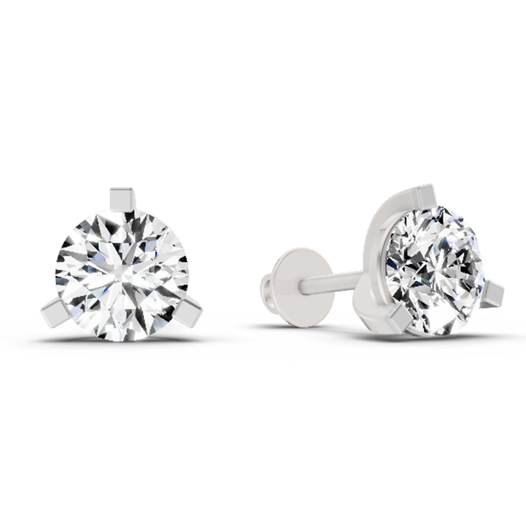 2.28 Carat 3 Prong Solitaire Diamond Stud Earrings 14K - White Gold