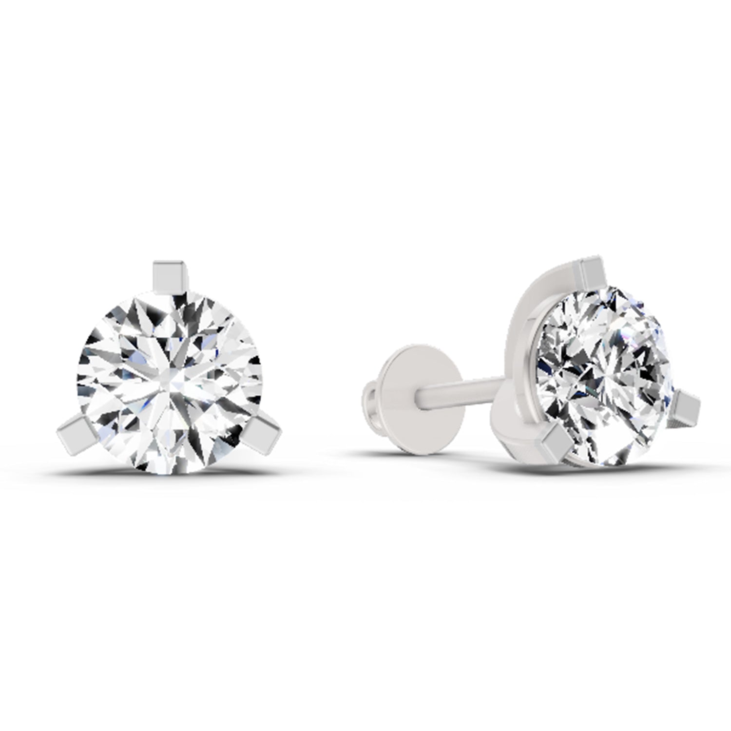 2.28 Carat 3 Prong Solitaire Diamond Stud Earrings 14K - White Gold