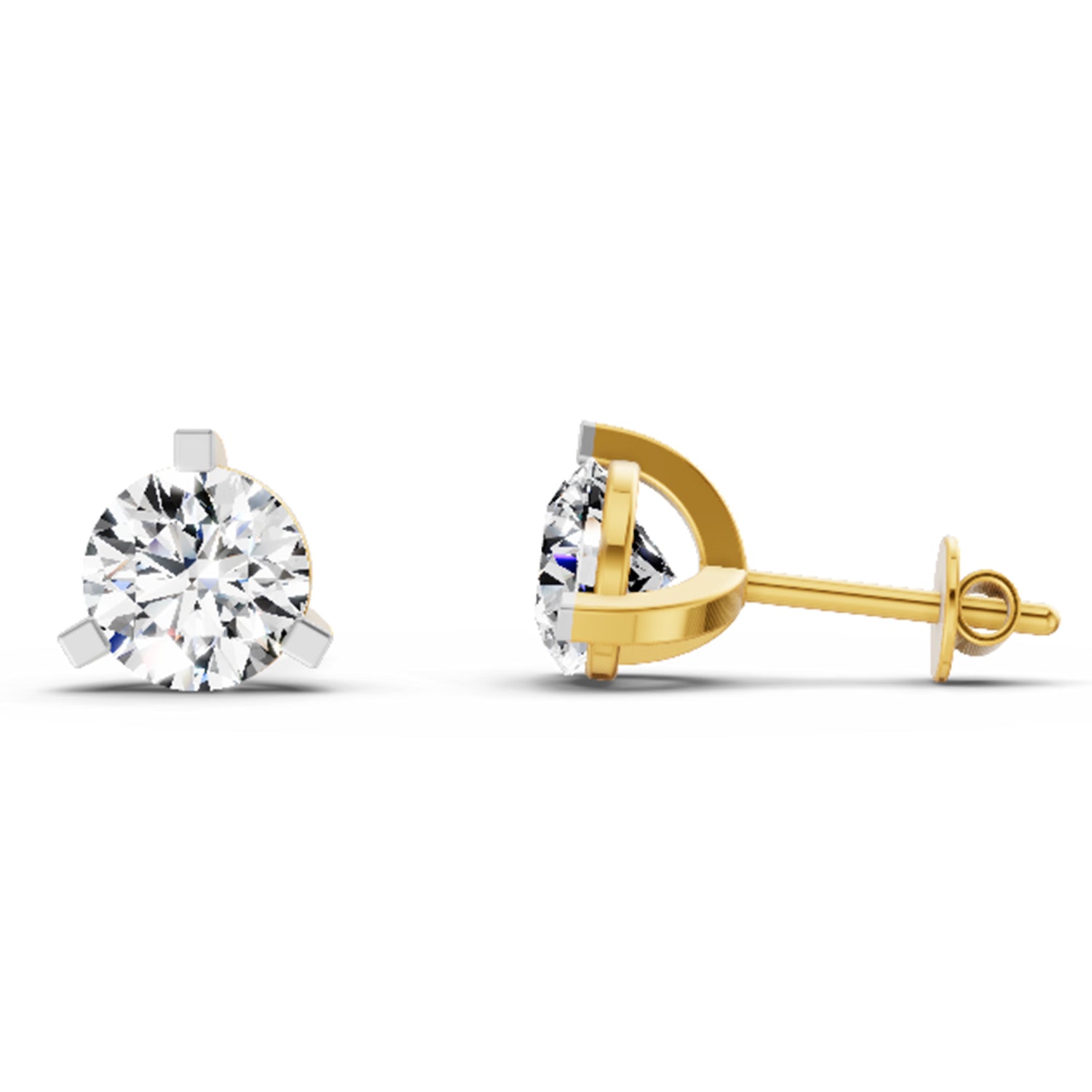 2.28 Carat 3 Prong Solitaire Diamond Stud Earrings 14K