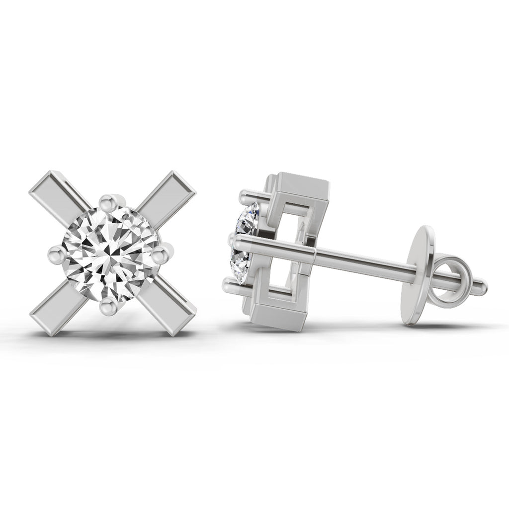 0.51 Carat Round Solitaire Stud Earrings 14K - White Gold