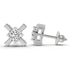 0.51 Carat Round Solitaire Stud Earrings 14K - White Gold