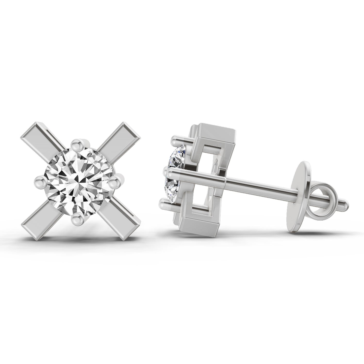0.51 Carat Round Solitaire Stud Earrings 14K - White Gold