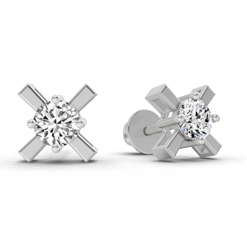 0.51 Carat Round Solitaire Stud Earrings 14K - White Gold