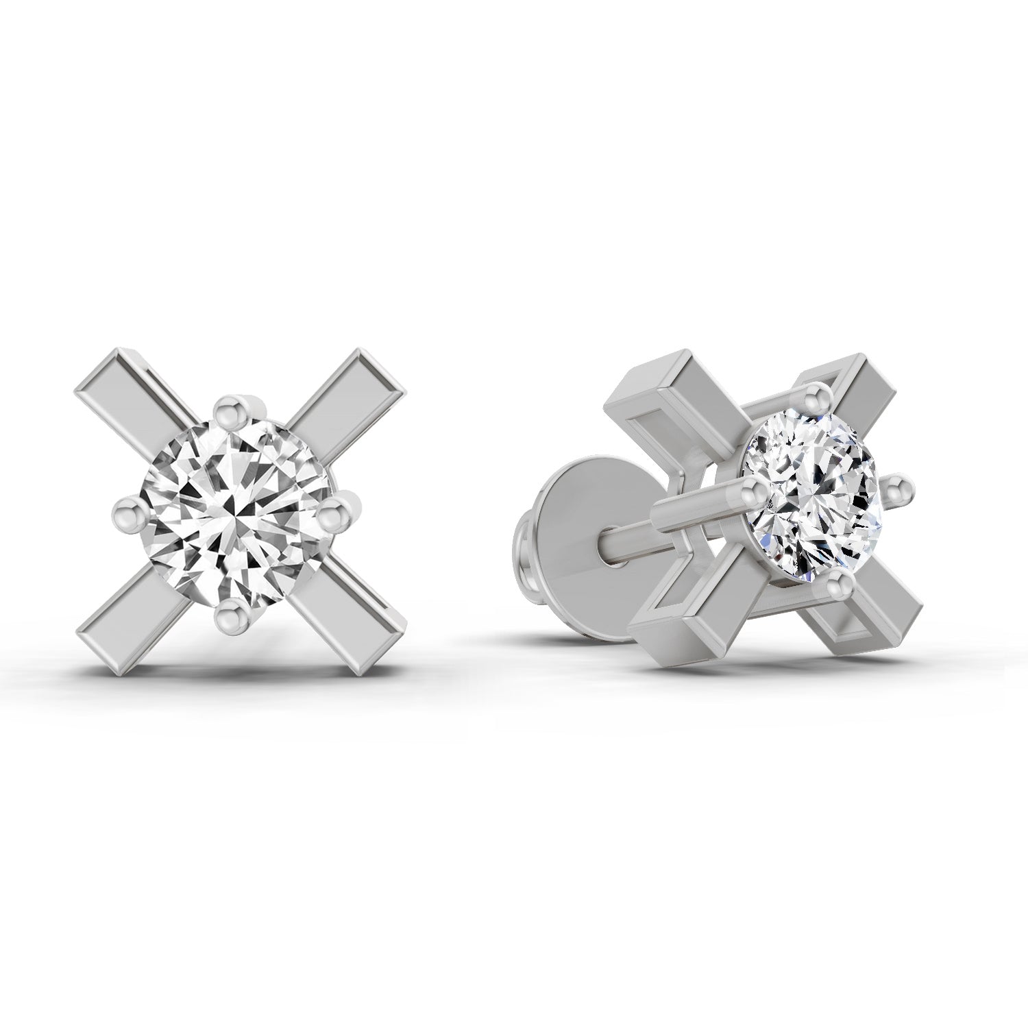 0.51 Carat Round Solitaire Stud Earrings 14K - White Gold