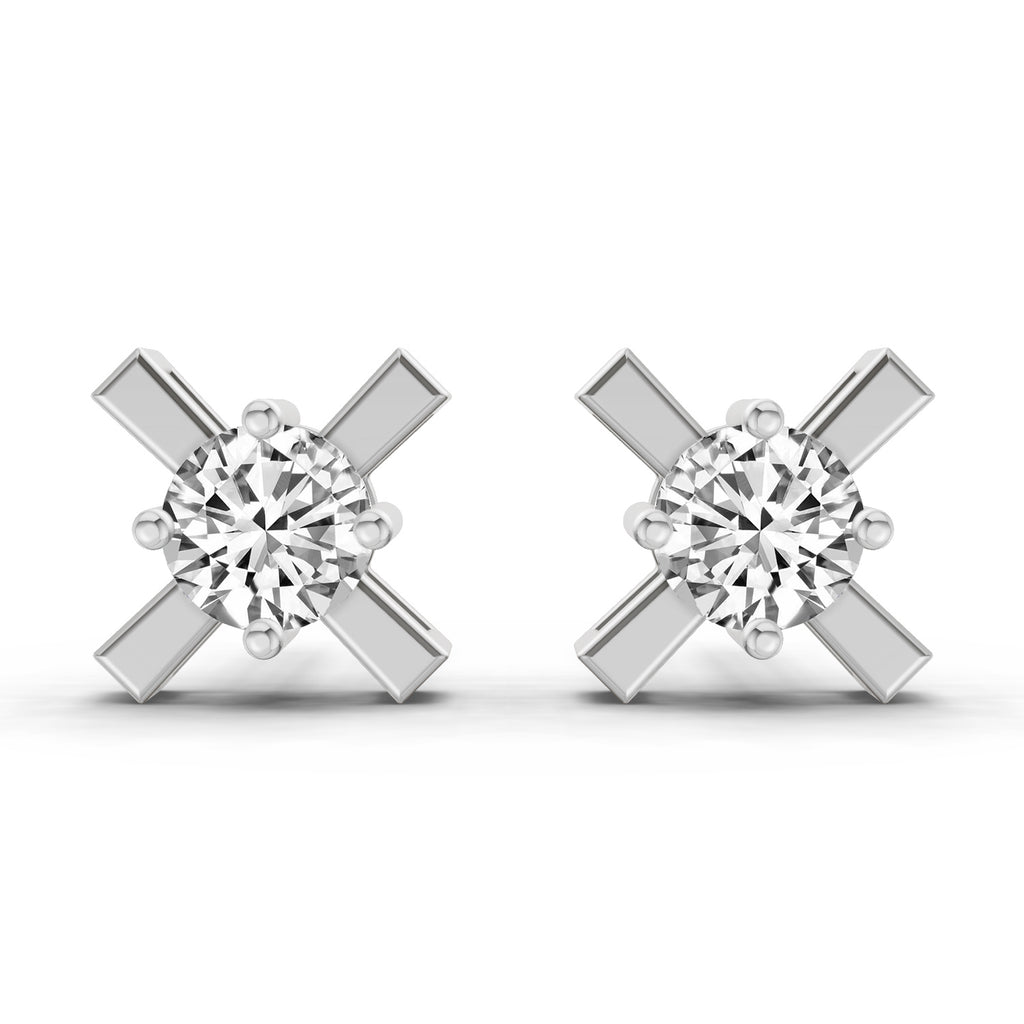 0.51 Carat Round Solitaire Stud Earrings 14K - White Gold