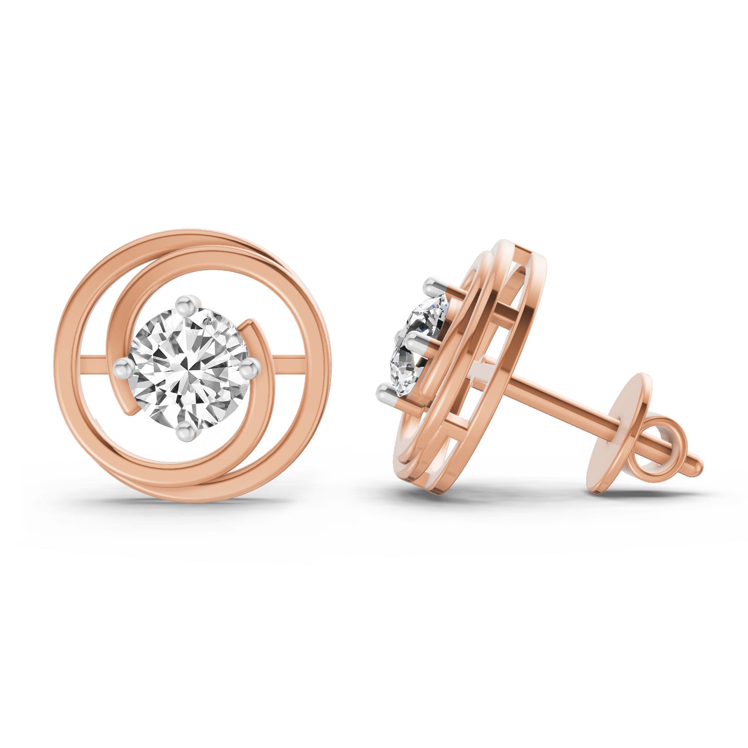 0.64 Carat Round Stud Earrings 14K - Rose Gold