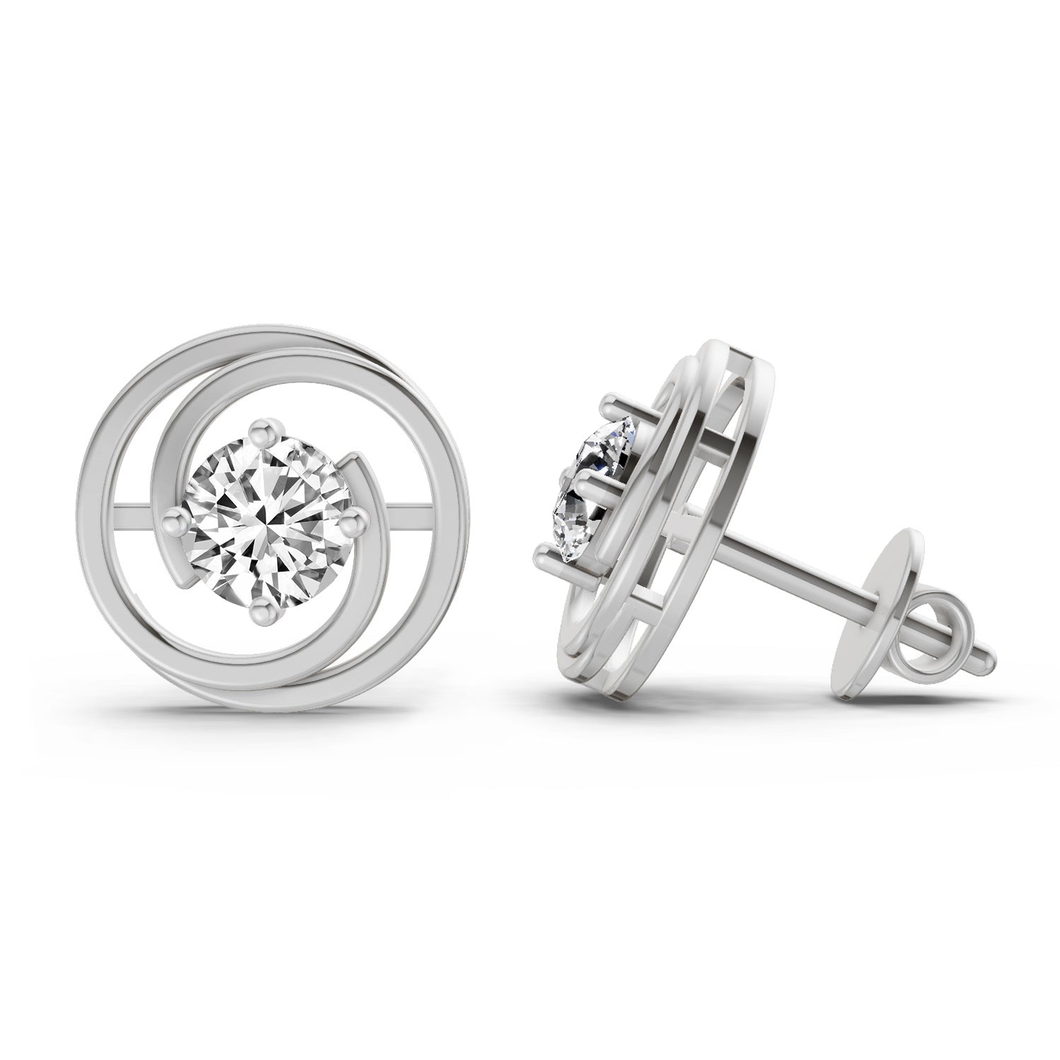 0.64 Carat Round Stud Earrings 14K - White Gold