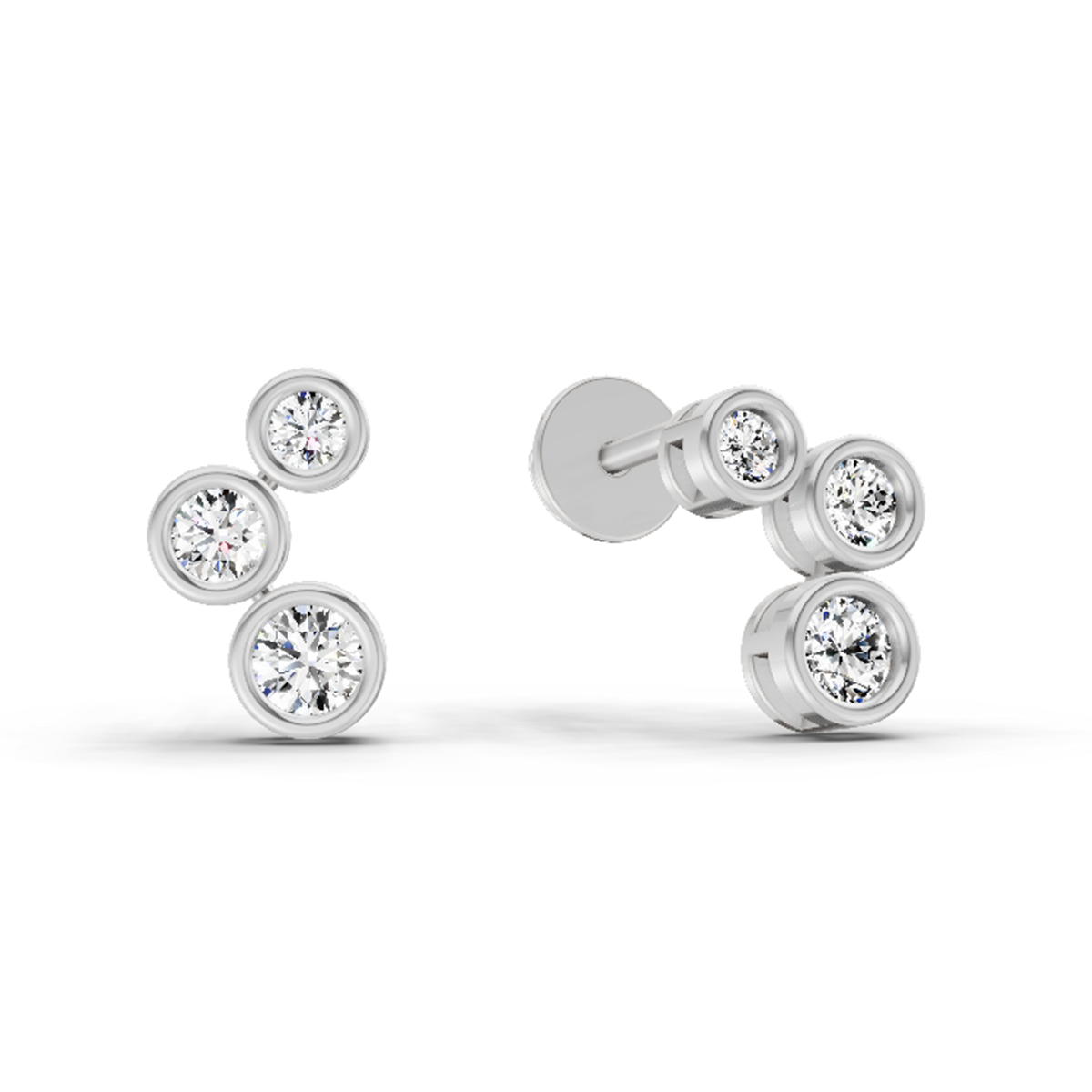 0.66 Carat Bezel Set Stud Earrings 14K - White Gold