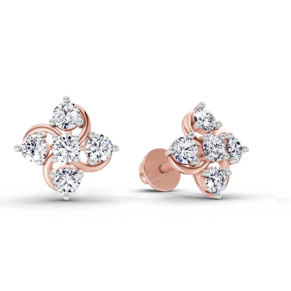 0.69 Carat Round Flower Stud Earrings 14K - Rose Gold