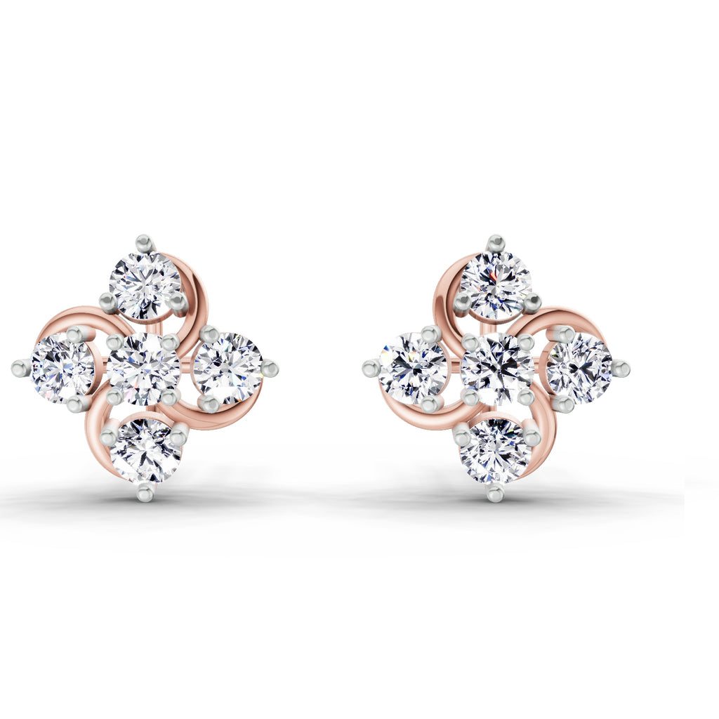 0.69 Carat Round Flower Stud Earrings 14K - Rose Gold