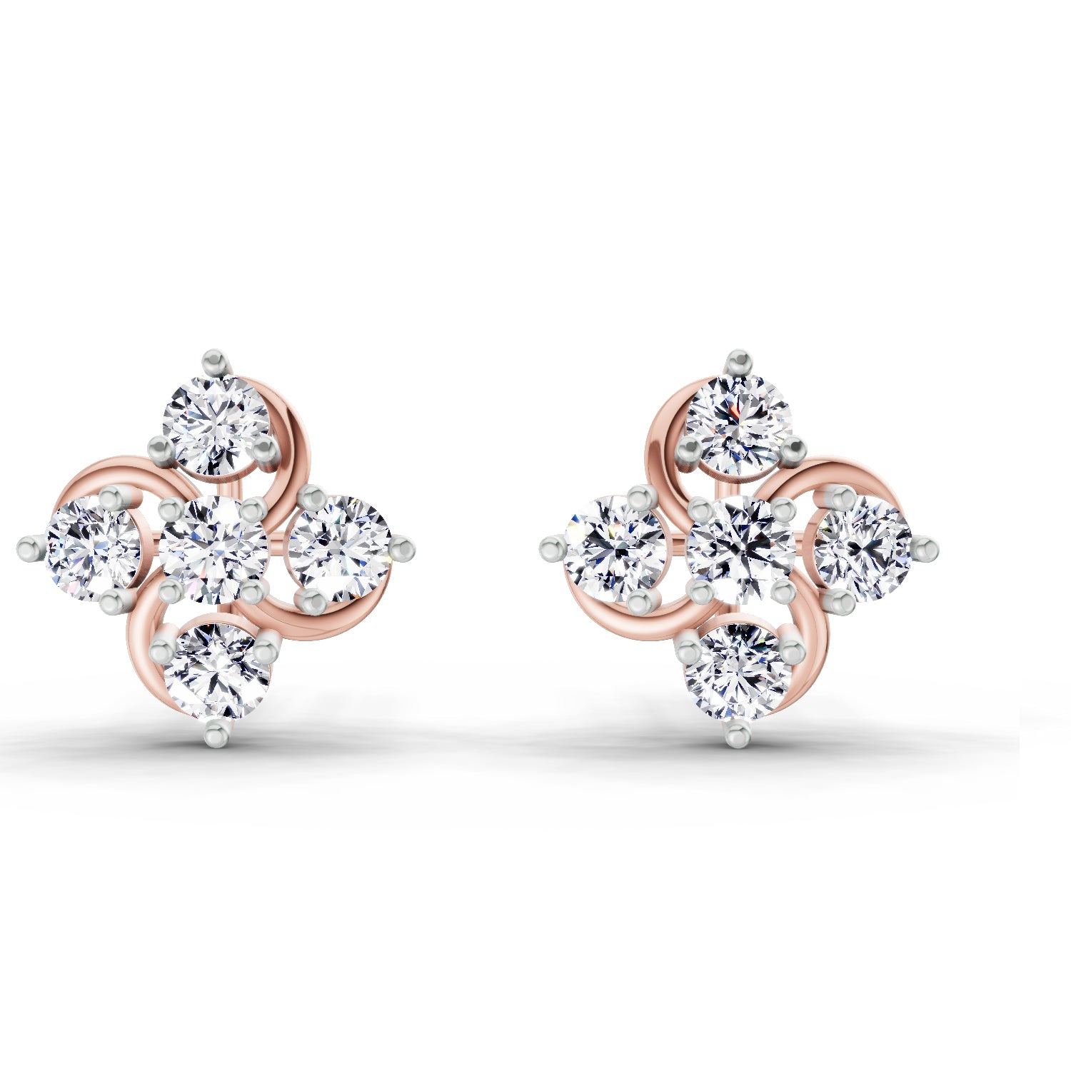 0.69 Carat Round Flower Stud Earrings 14K - Rose Gold