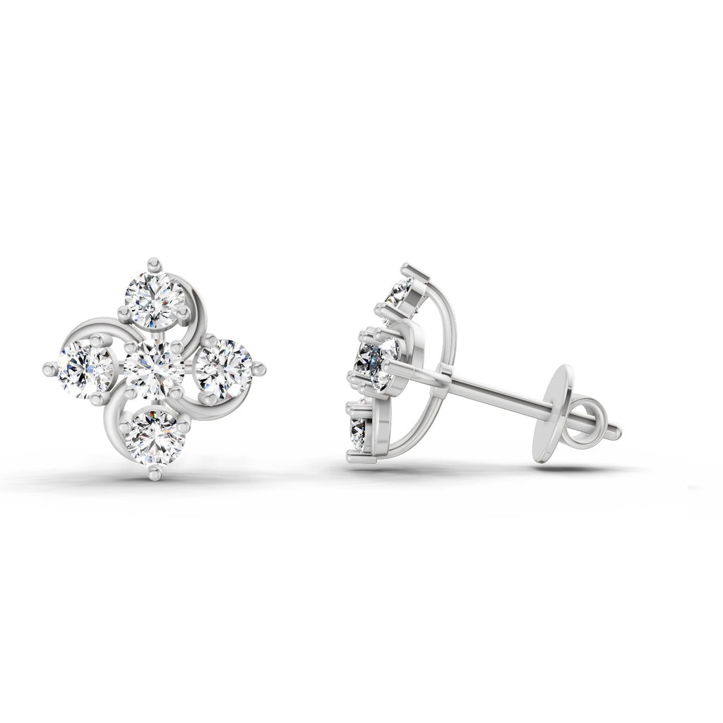 0.69 Carat Round Flower Stud Earrings 14K - White Gold