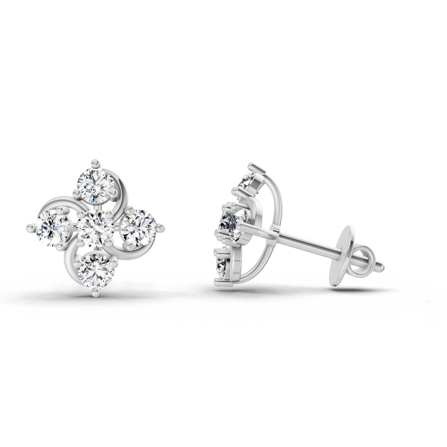 0.69 Carat Round Flower Stud Earrings 14K - White Gold
