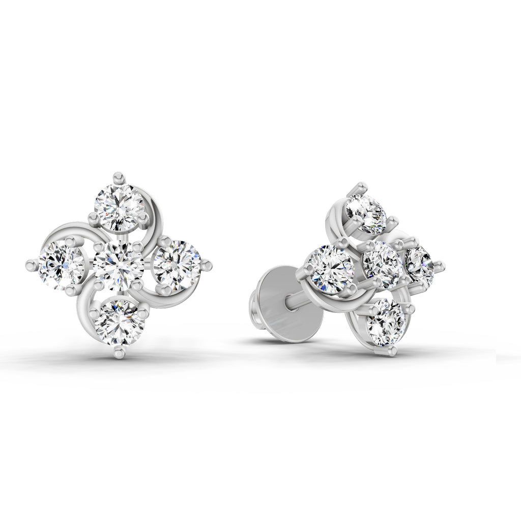 0.69 Carat Round Flower Stud Earrings 14K - White Gold
