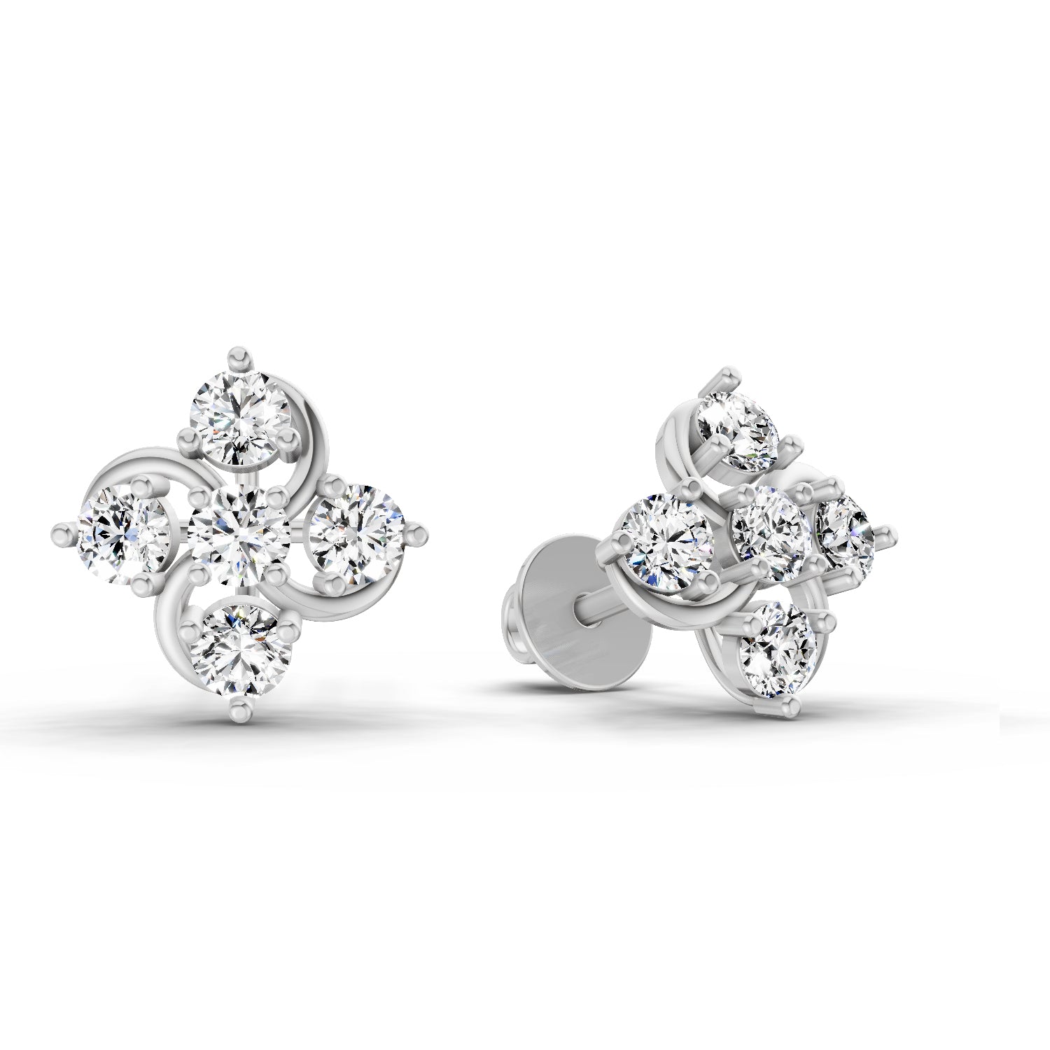 0.69 Carat Round Flower Stud Earrings 14K - White Gold