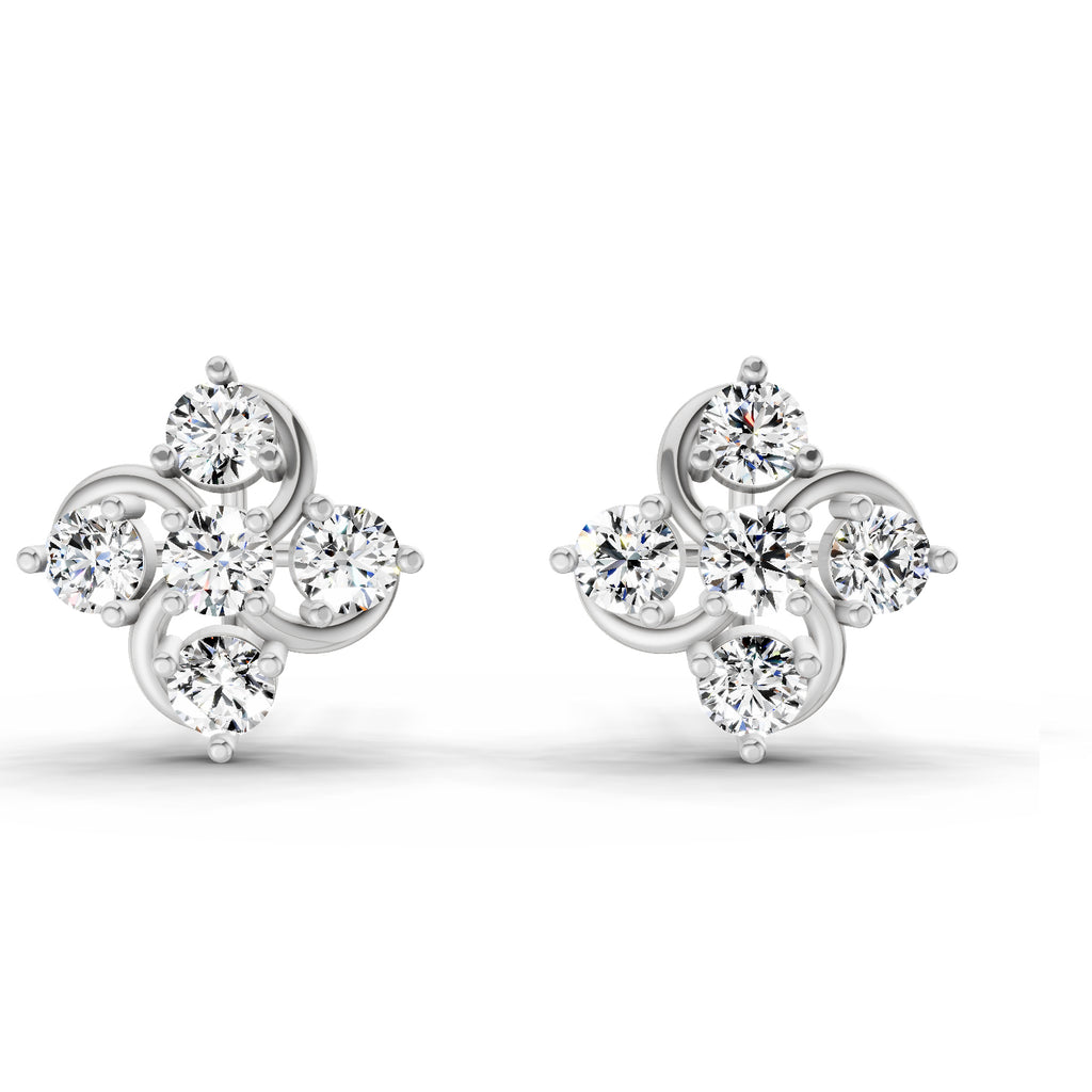 0.69 Carat Round Flower Stud Earrings 14K - White Gold