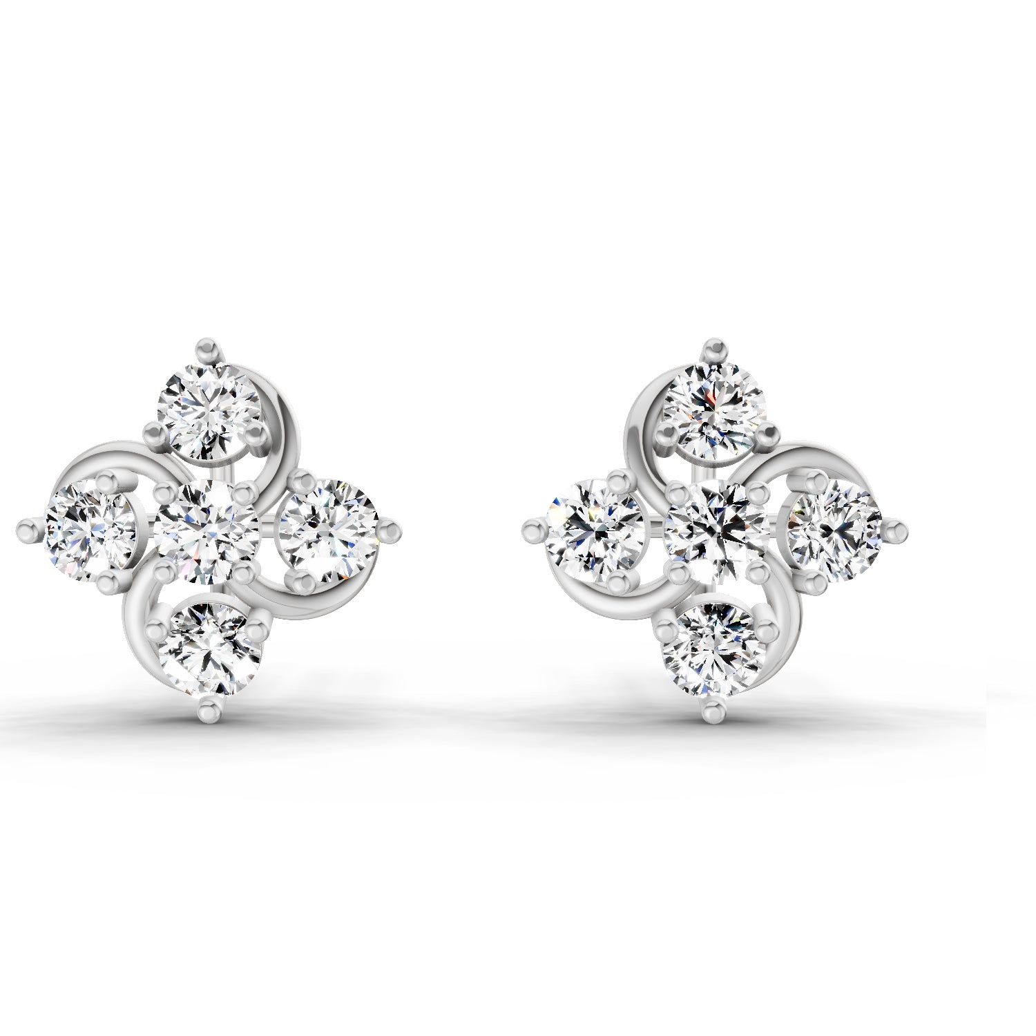 0.69 Carat Round Flower Stud Earrings 14K - White Gold