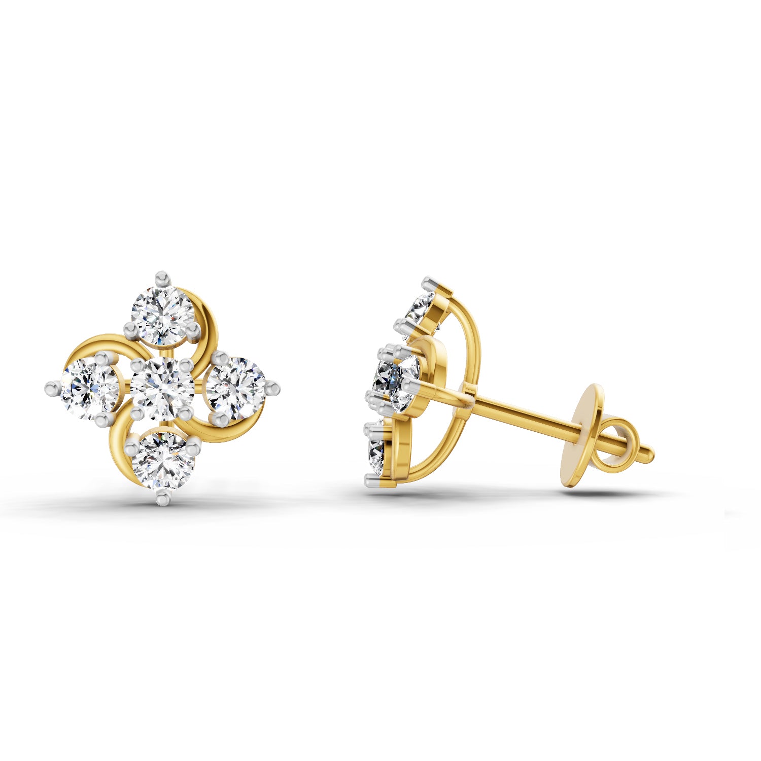0.69 Carat Round Flower Stud Earrings 14K