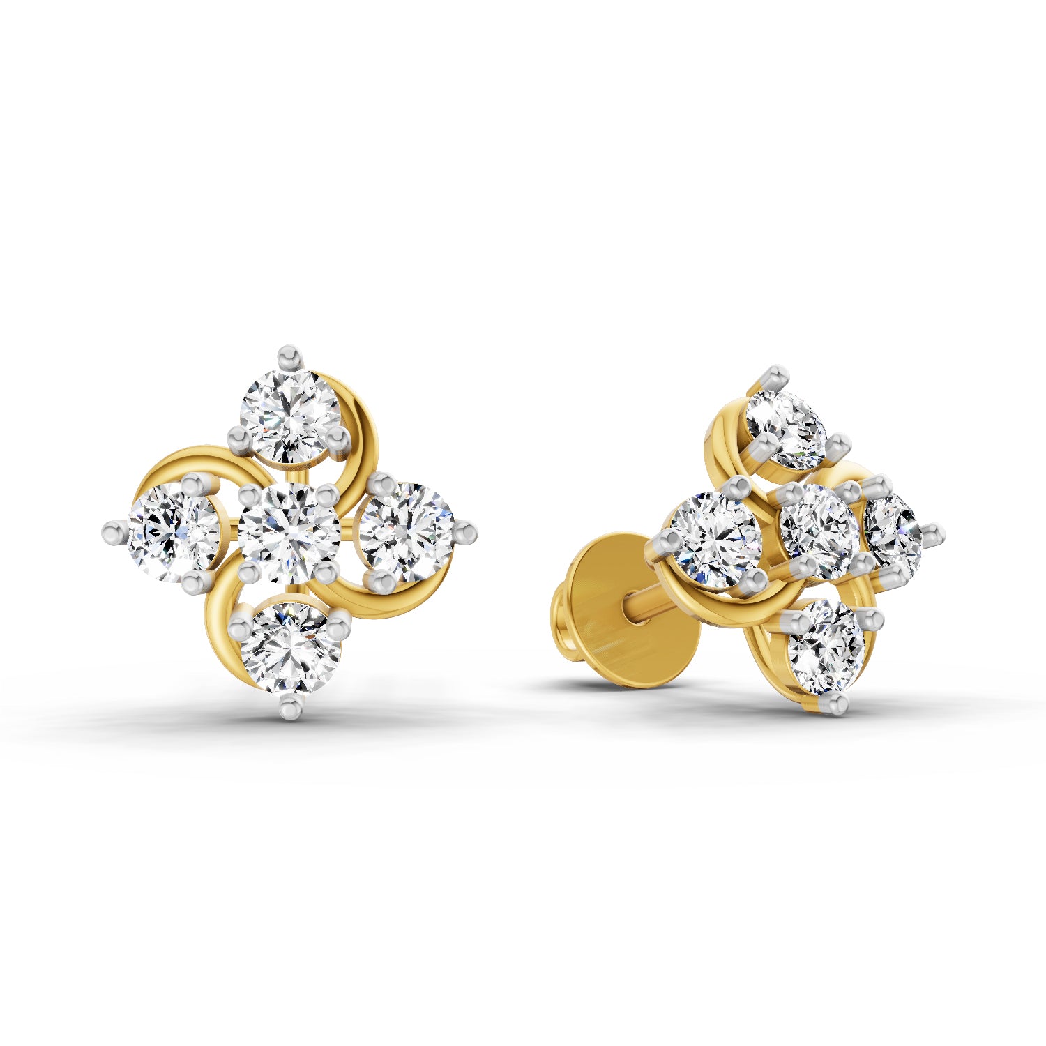 0.69 Carat Round Flower Stud Earrings 14K