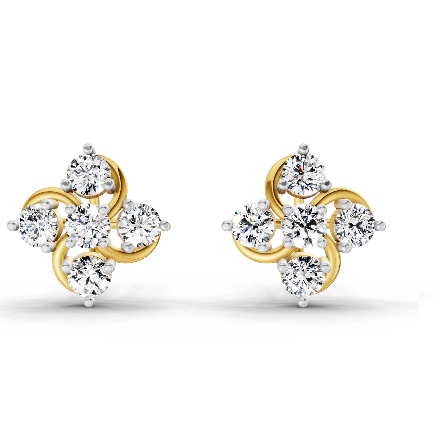 0.69 Carat Round Flower Stud Earrings 14K
