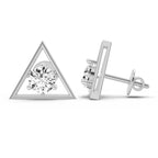 Diamond stud earrings with triangular design on a white background