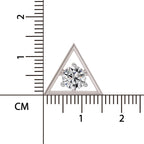 Triangular diamond setting with a ruler for scale on a white background
