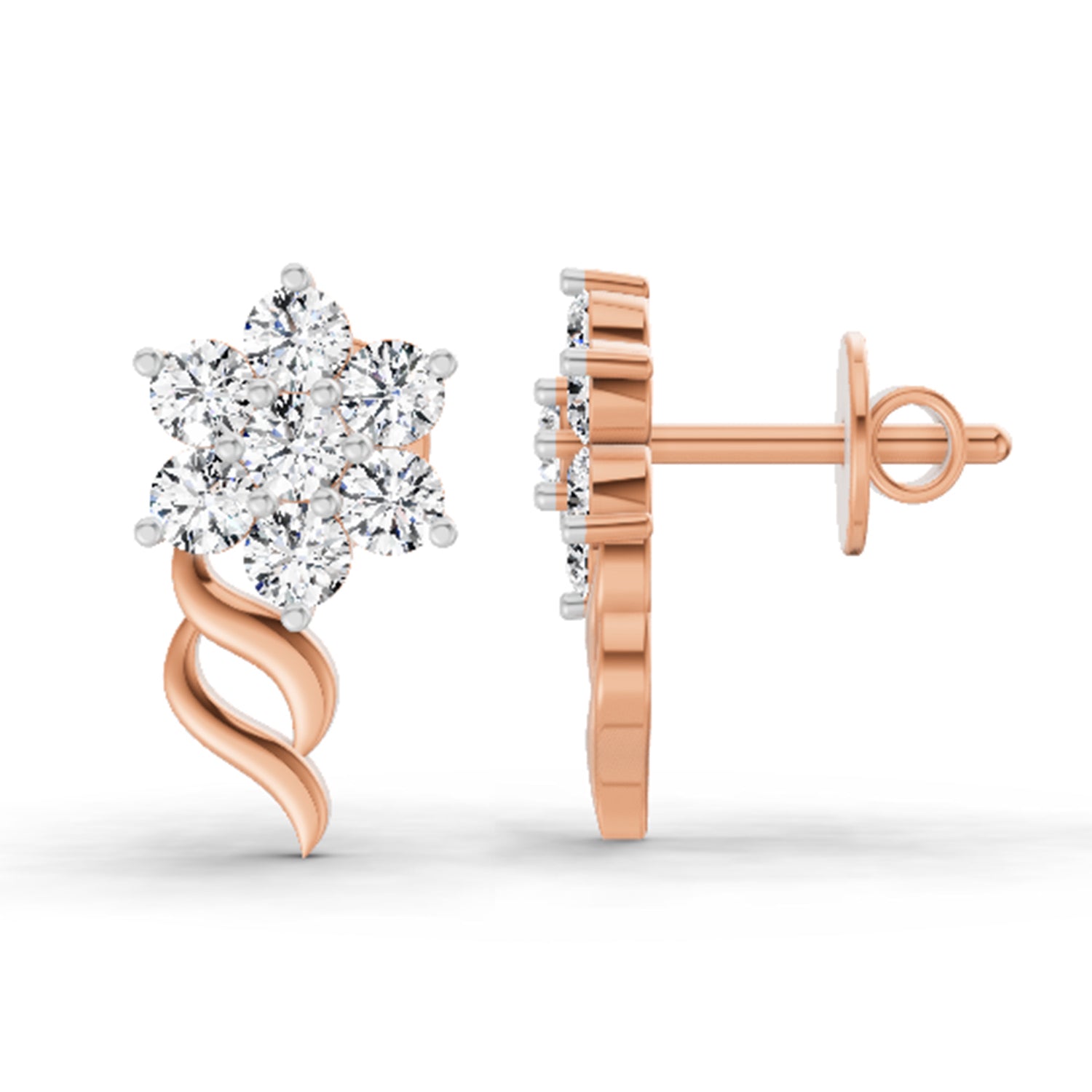 0.97 Carat Diamond Floral Stud Earrings 14K Sparkles - Rose Gold