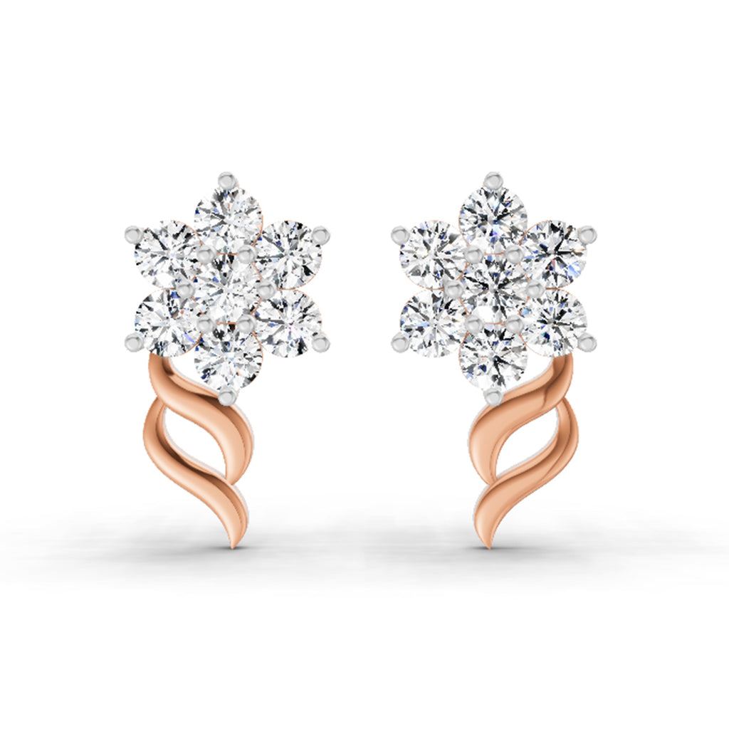0.97 Carat Diamond Floral Stud Earrings 14K Sparkles - Rose Gold