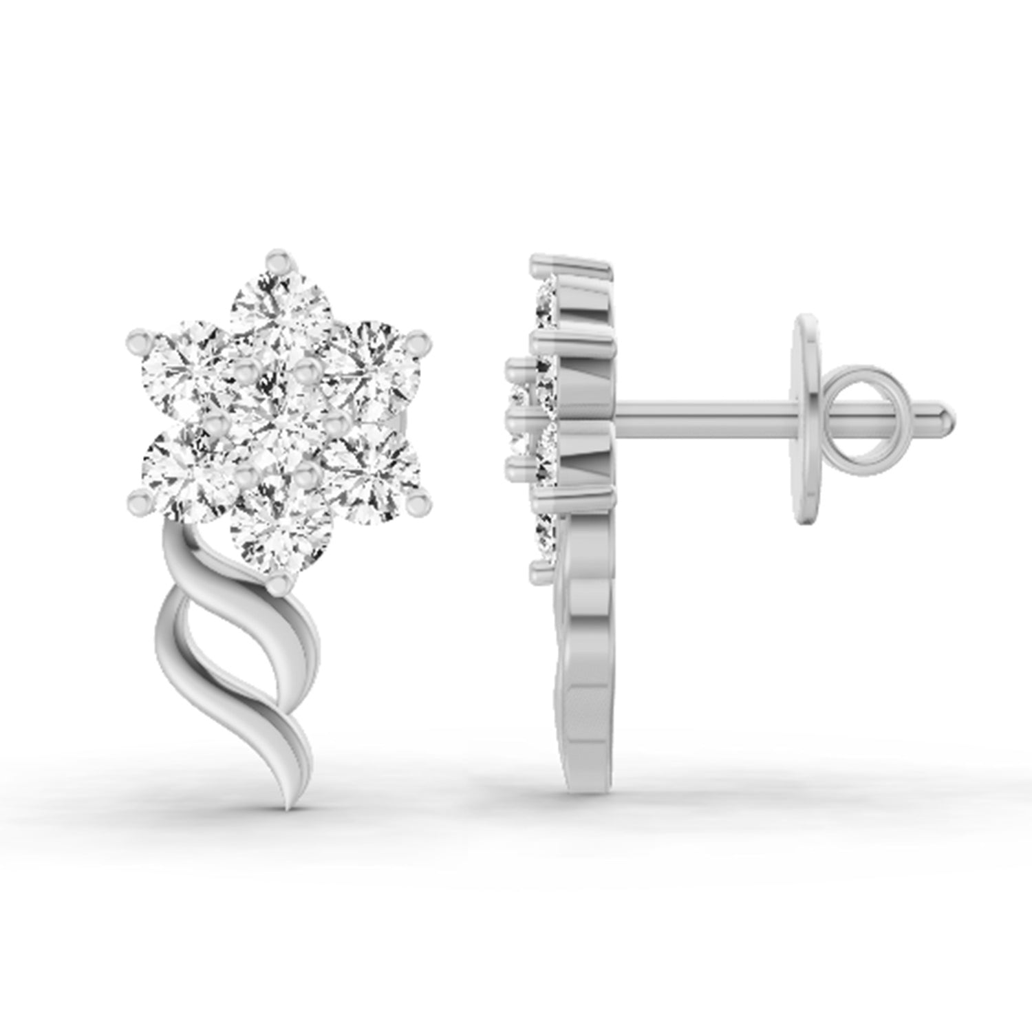 0.97 Carat Diamond Floral Stud Earrings 14K Sparkles - White Gold