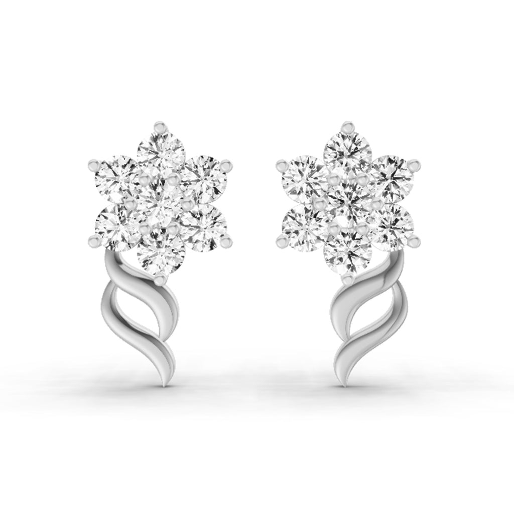 0.97 Carat Diamond Floral Stud Earrings 14K Sparkles - White Gold