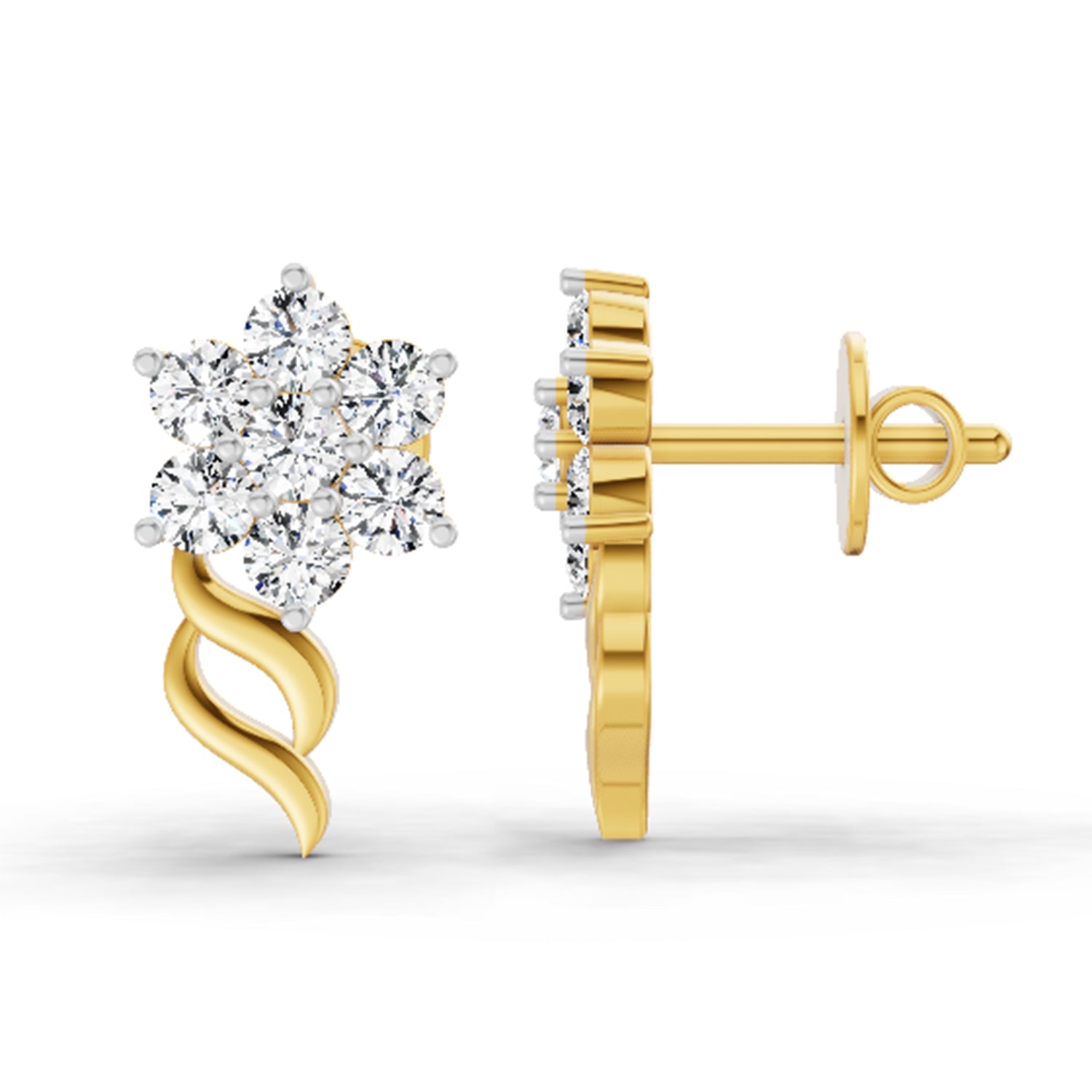 0.97 Carat Diamond Floral Stud Earrings 14K Sparkles