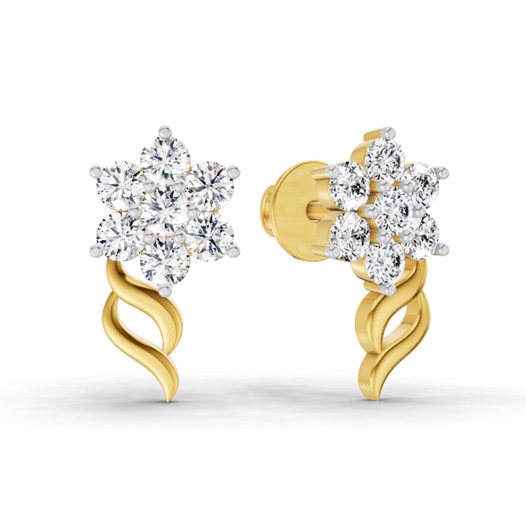 0.97 Carat Diamond Floral Stud Earrings 14K Sparkles