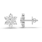 0.98 Carat Diamond Floral Cluster Stud Earrings 14K - White Gold