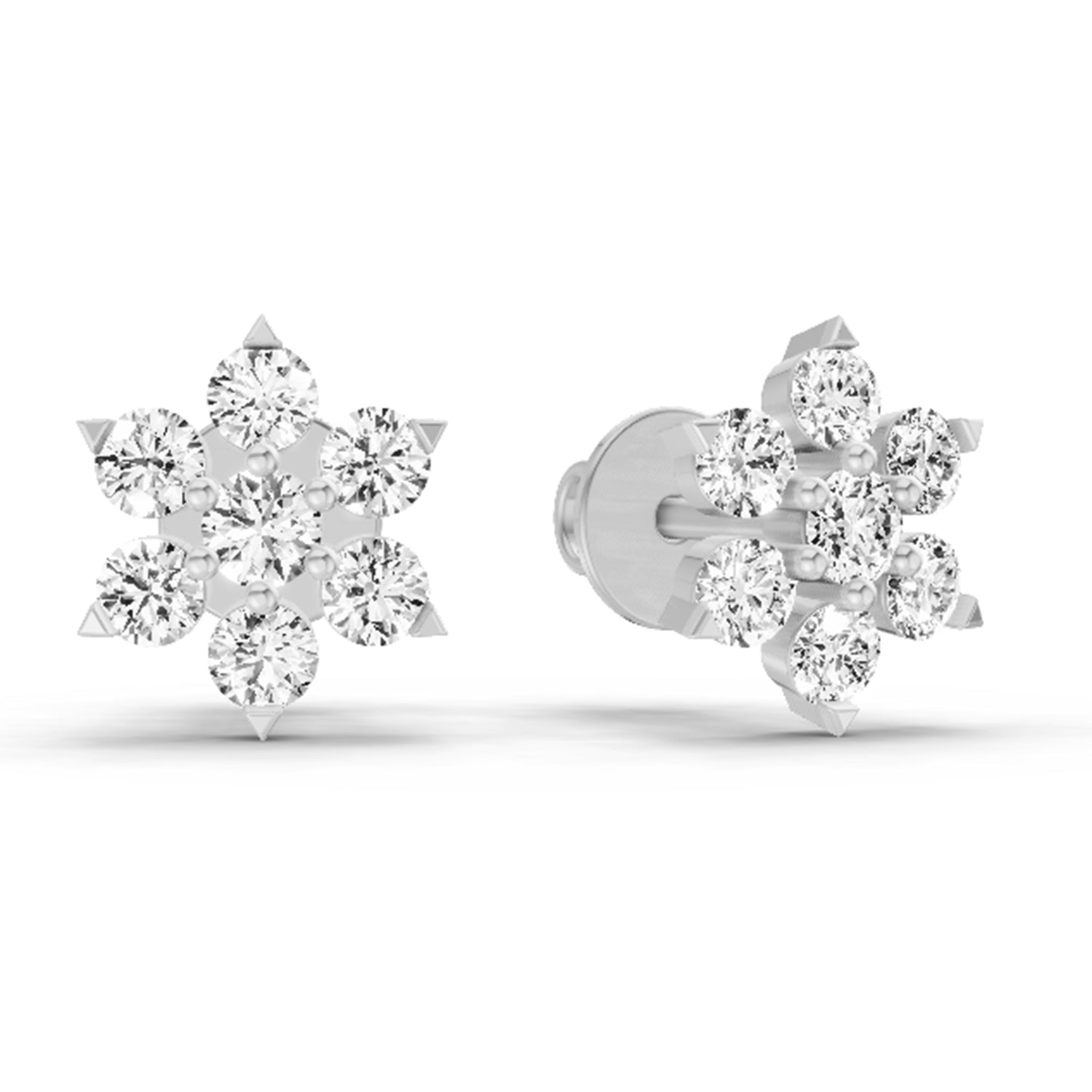 0.98 Carat Diamond Floral Cluster Stud Earrings 14K - White Gold