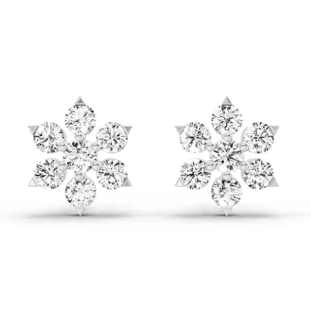 0.98 Carat Diamond Floral Cluster Stud Earrings 14K - White Gold