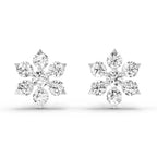 0.98 Carat Diamond Floral Cluster Stud Earrings 14K - White Gold