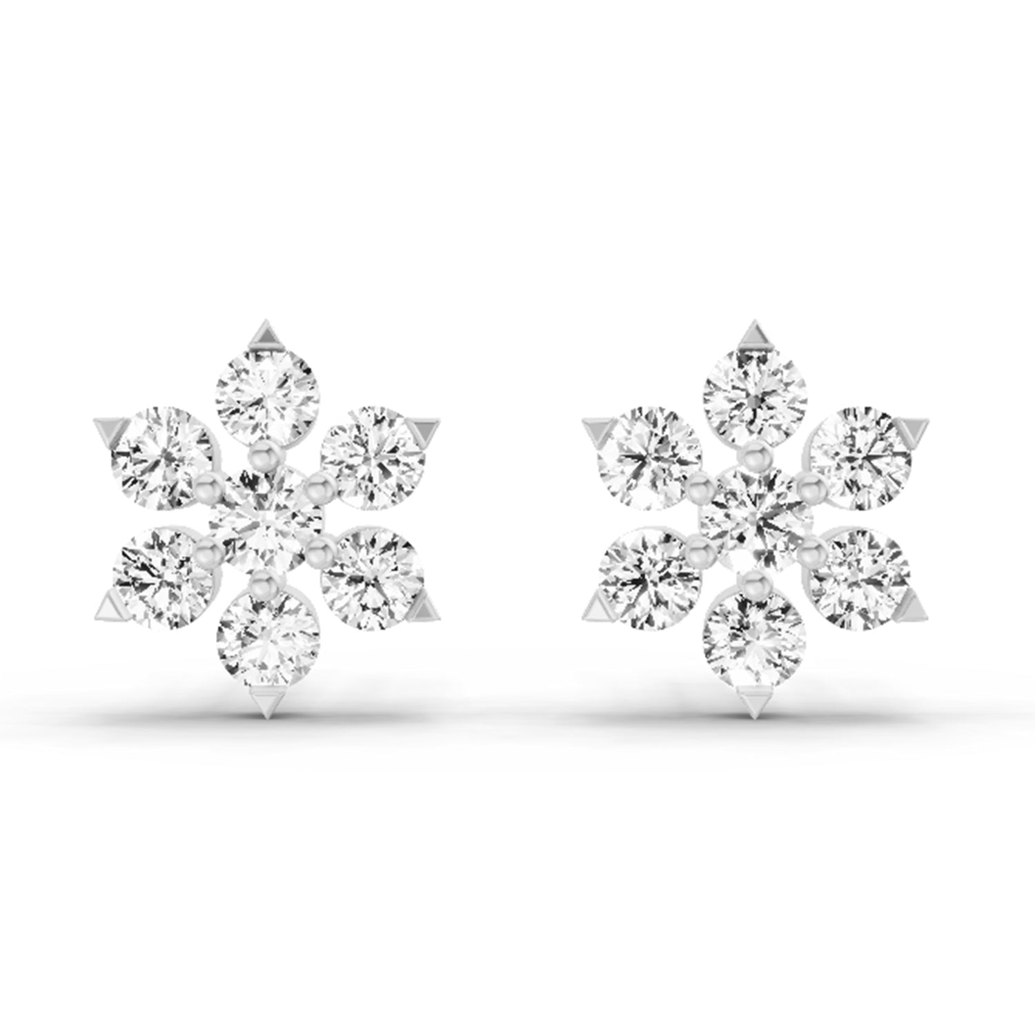 0.98 Carat Diamond Floral Cluster Stud Earrings 14K - White Gold
