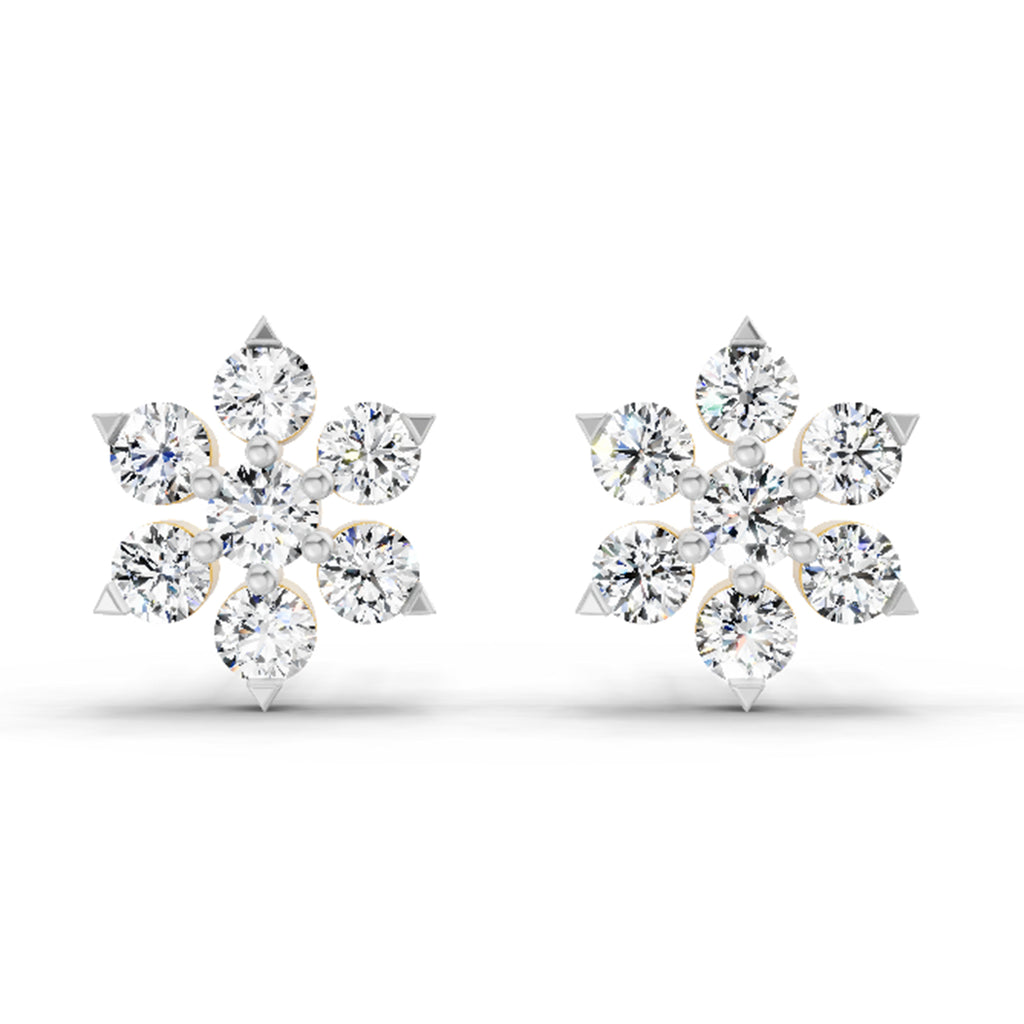 0.98 Carat Diamond Floral Cluster Stud Earrings 14K