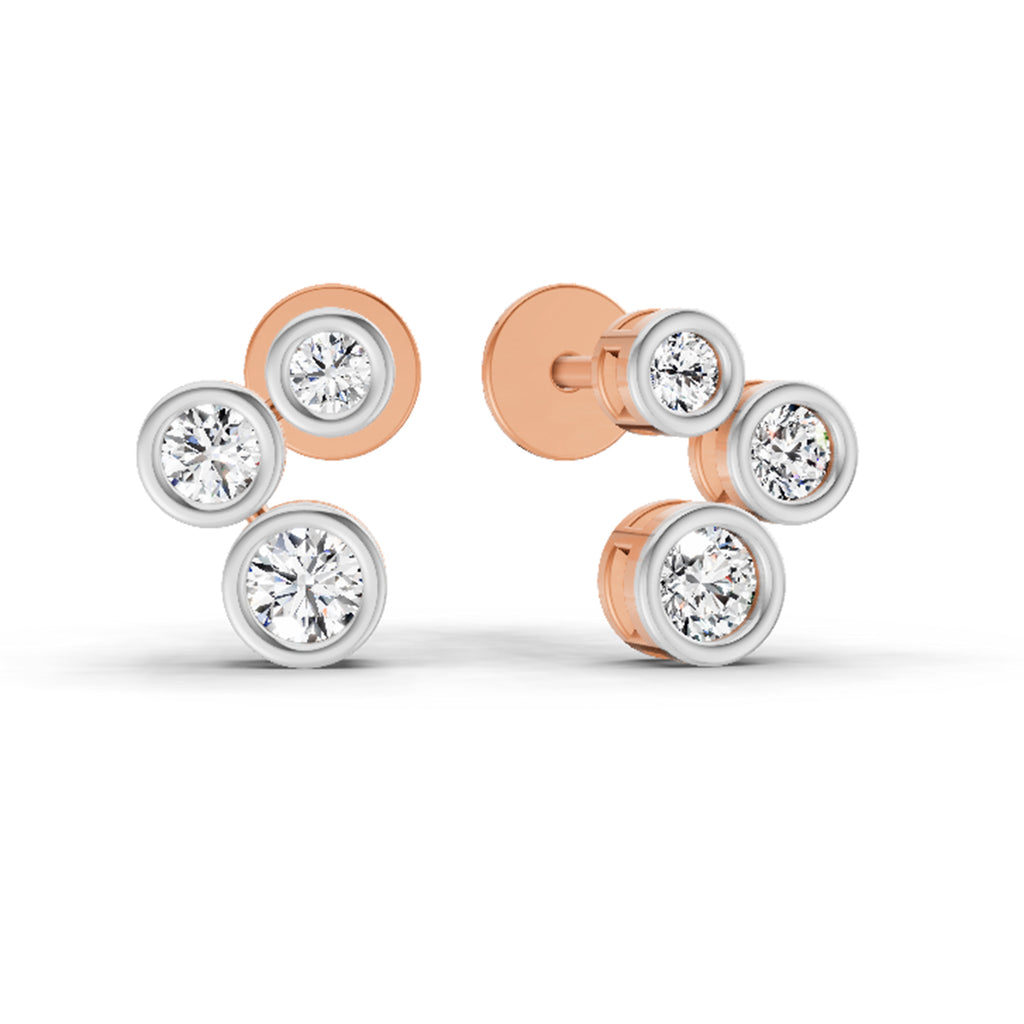 0.67 Carat Round 3 Stone Earrings 14K - Rose Gold