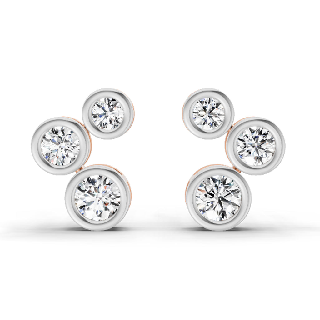 0.67 Carat Round 3 Stone Earrings 14K - Rose Gold