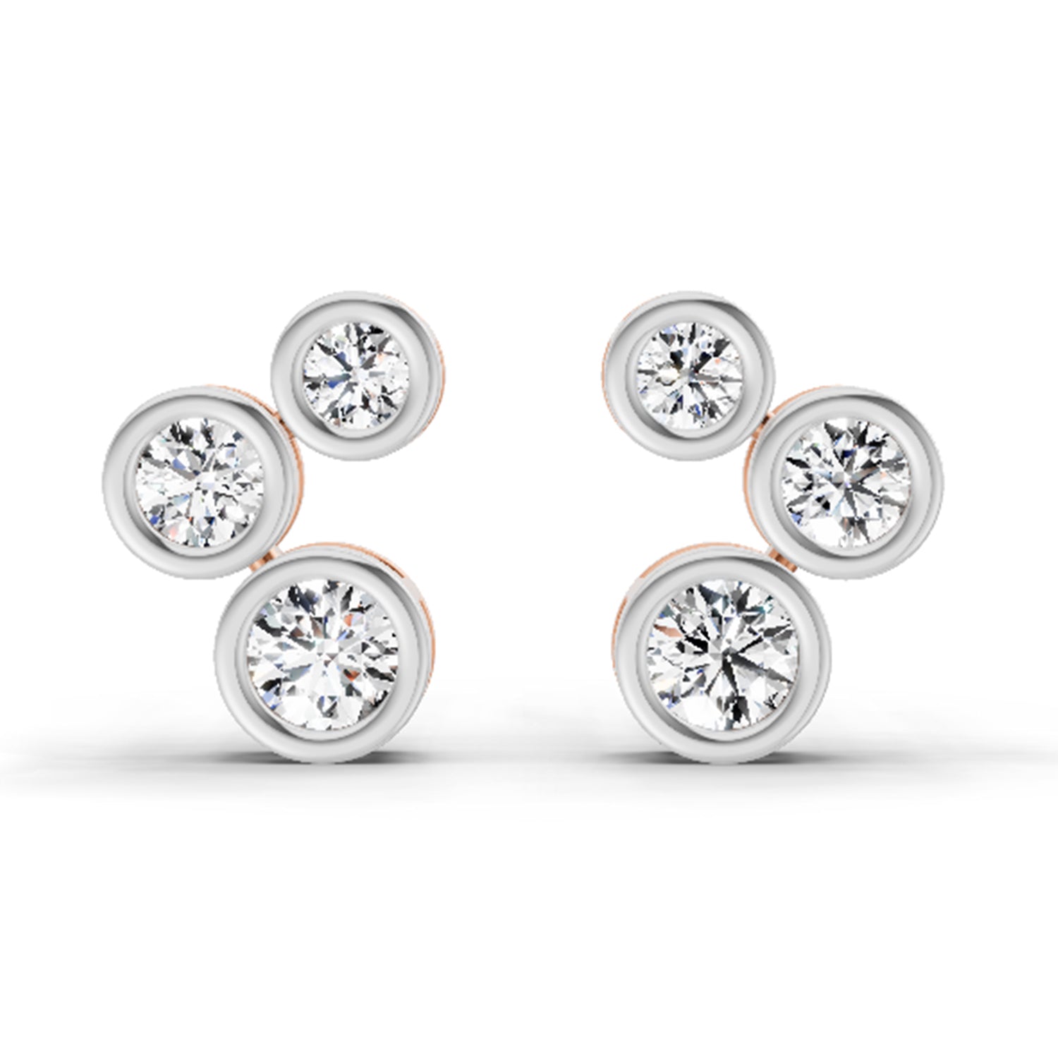 0.67 Carat Round 3 Stone Earrings 14K - Rose Gold