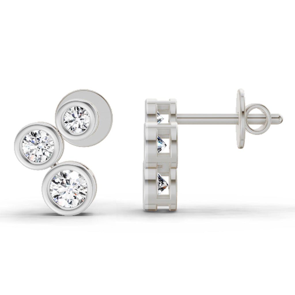 0.67 Carat Round 3 Stone Earrings 14K - White Gold