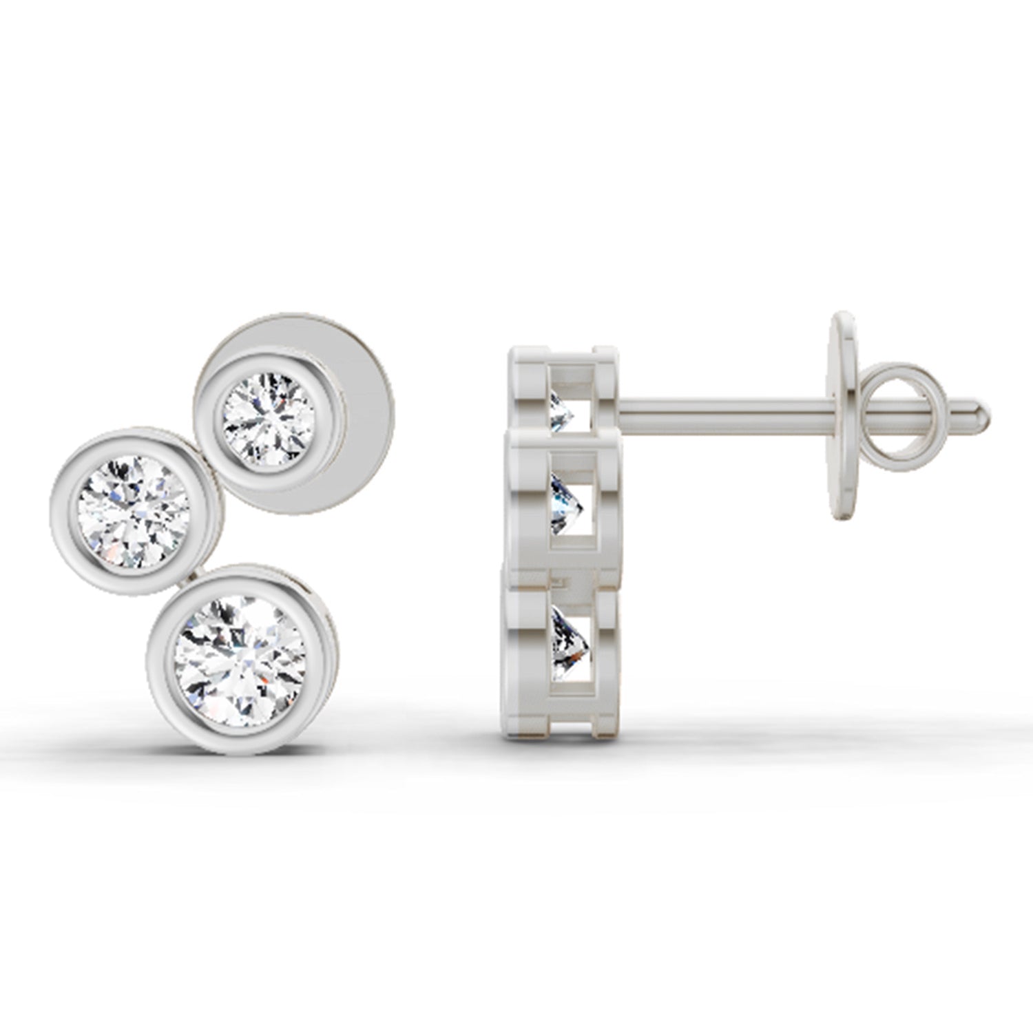 0.67 Carat Round 3 Stone Earrings 14K - White Gold