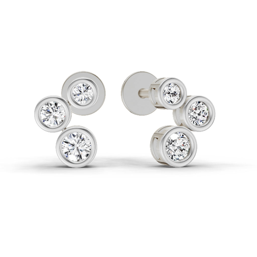 0.67 Carat Round 3 Stone Earrings 14K - White Gold